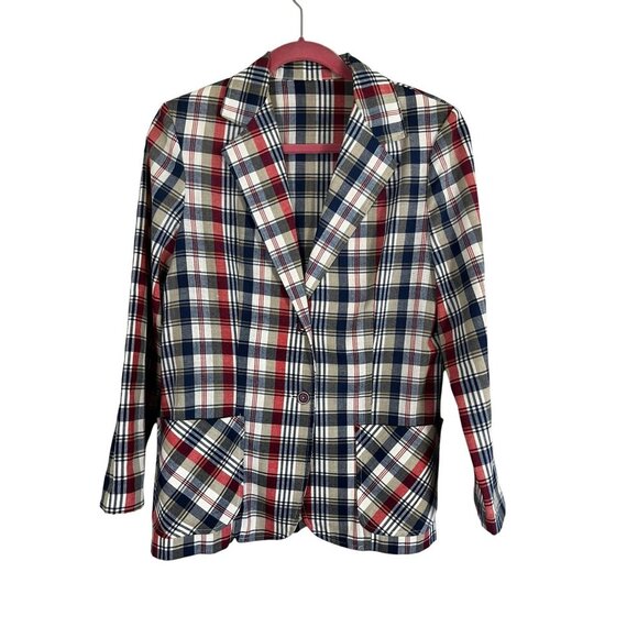 Vintage Jackets & Blazers - Handmade Plaid Blazer Blue S Check Preppy Old Money Academia Festive Holiday 80s